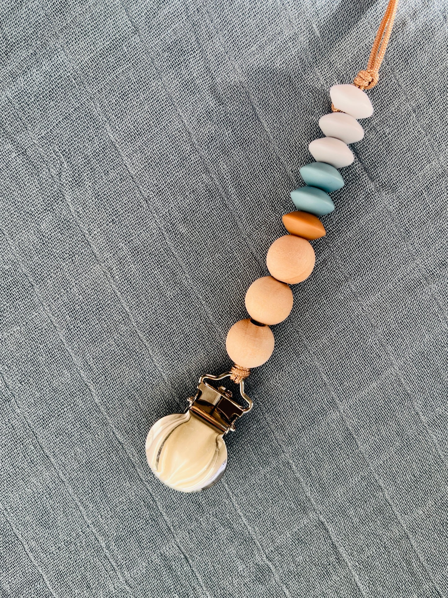 Pacifier Clip | Blue Grey & Maple