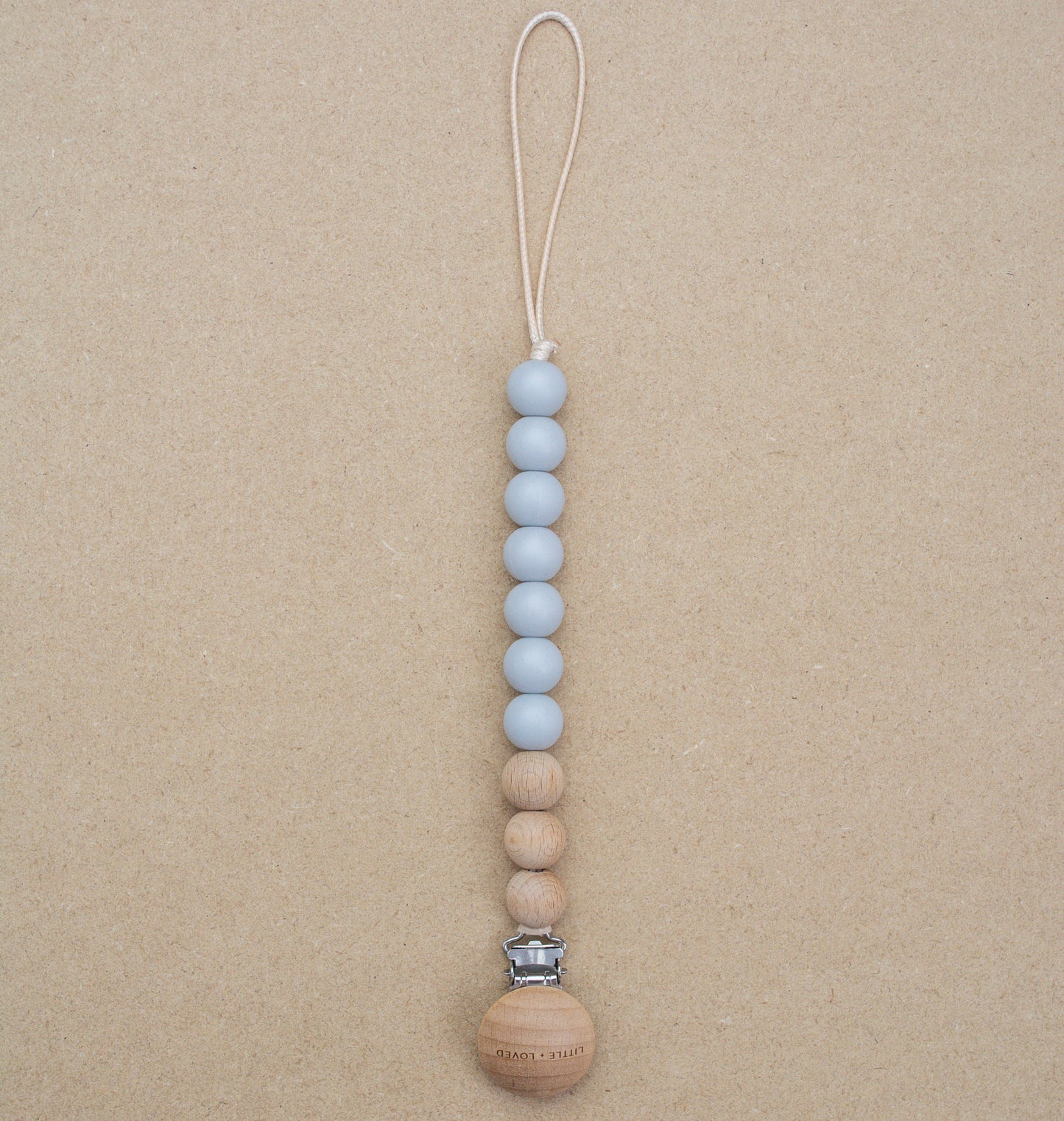 Pacifier Clip | Light Blue & Wood