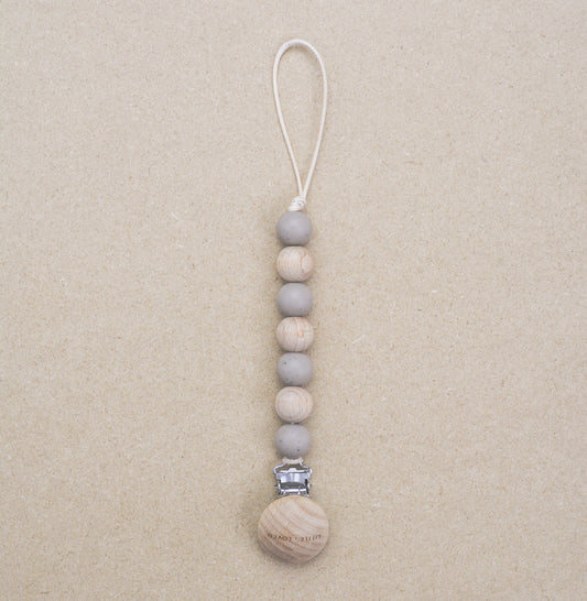 Pacifier Clip | Light Grey Speckle & Wood